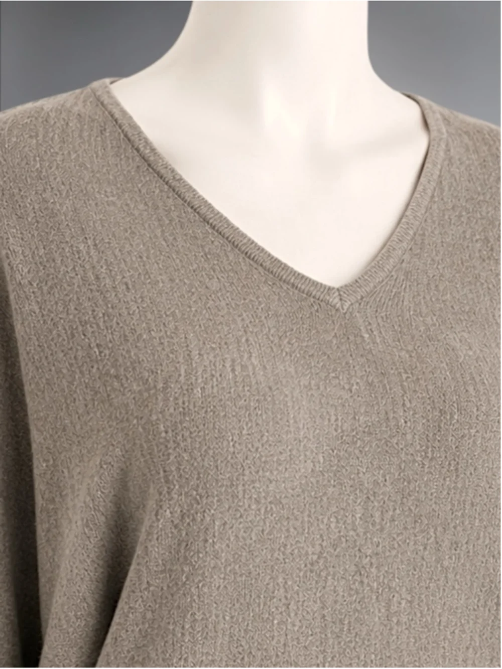 New York & Company Taupe Bell Batwing Sleeve V-Neck Sweater
